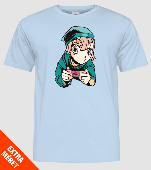 Anime fată Gamer model albastru deschis pe tricou