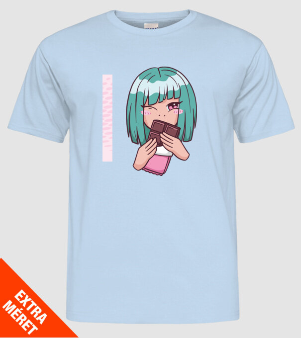 Anime fată cu ciocolată model albastru deschis pe tricou