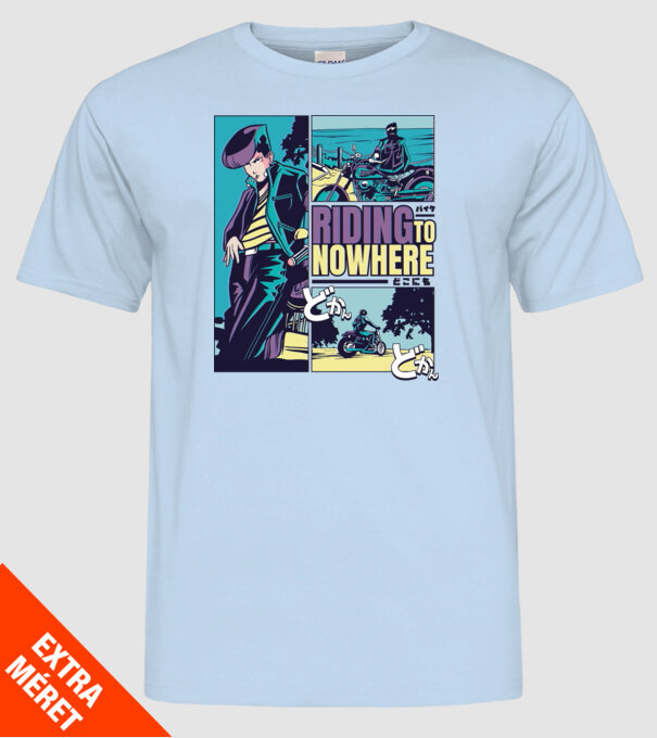 Anime Vaporwave Riding Nowhere model albastru deschis pe tricou