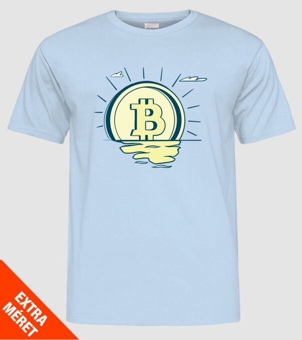 Bitcoin sunrise model albastru deschis pe tricou