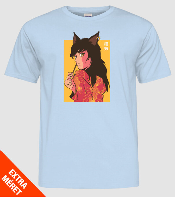 Pisică Fată Anime model albastru deschis pe tricou