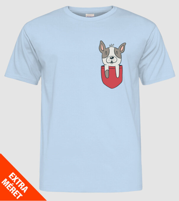 Buzunar pentru Bulldog francez drăguț model albastru deschis pe tricou