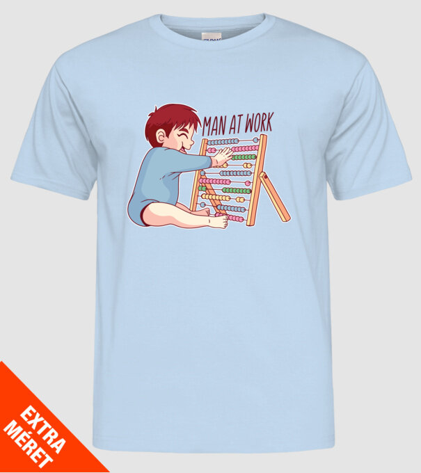 Bărbat la lucru tricou amuzant model albastru deschis pe tricou