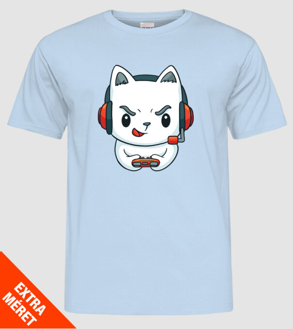 Pisică Gamer model albastru deschis pe tricou