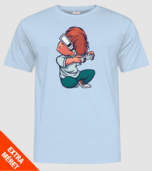 Băiat Gamer cu ochelari VR model albastru deschis pe tricou