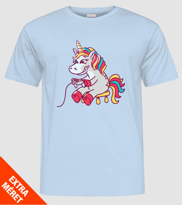 Gamer Unicorn model albastru deschis pe tricou