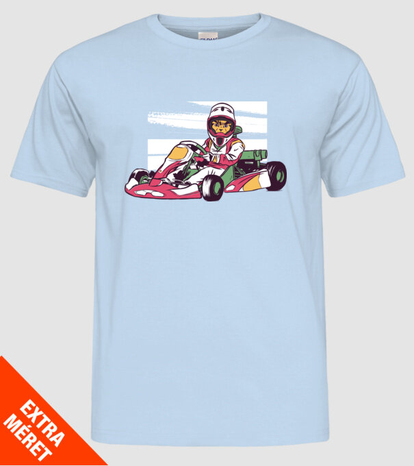Pisică gokart model albastru deschis pe tricou