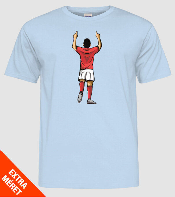 Fotbalist sărbătorind golul model albastru deschis pe tricou