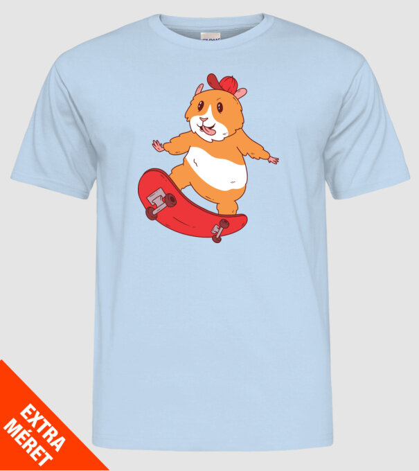 Hamster Skateboarder model albastru deschis pe tricou