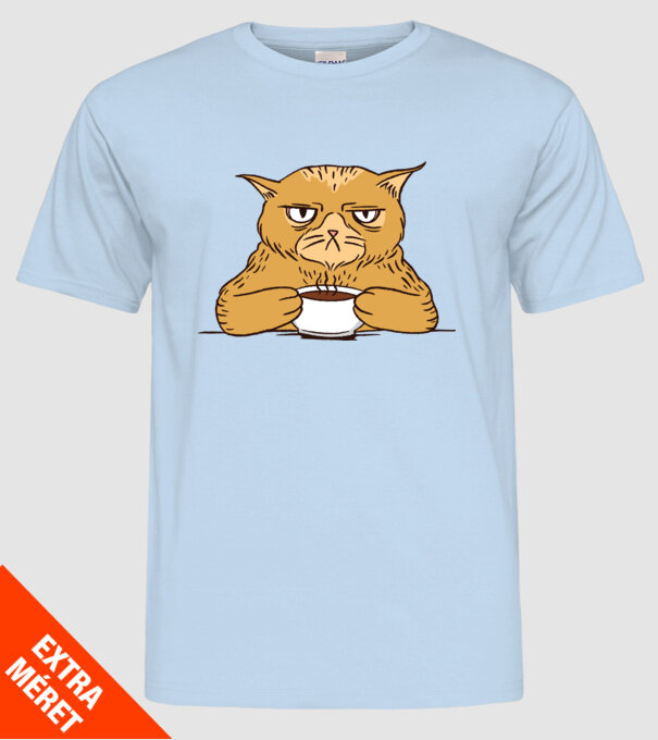 Grumpy Cat - Pisică supărată cu cafea model albastru deschis pe tricou