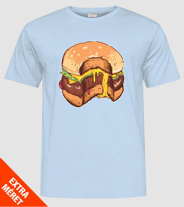 Hamburger model albastru deschis pe tricou