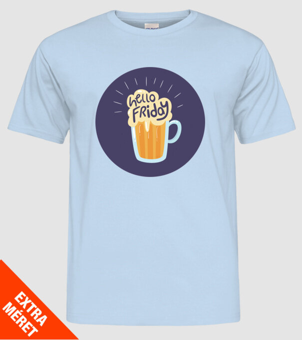 Hello Friday model albastru deschis pe tricou
