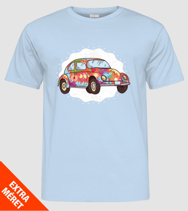 Hippy Beetle Volkswagen model albastru deschis pe tricou