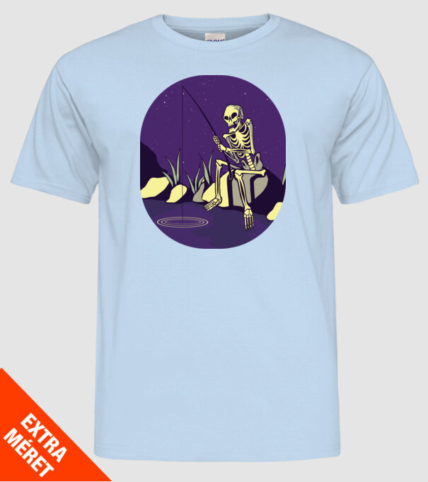 Schelet pescar model albastru deschis pe tricou
