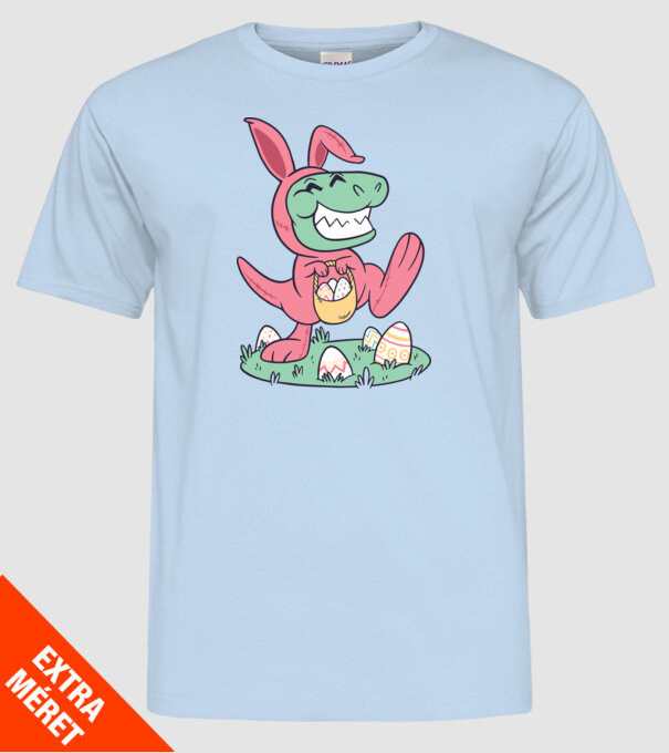 T-rex de Paște model albastru deschis pe tricou