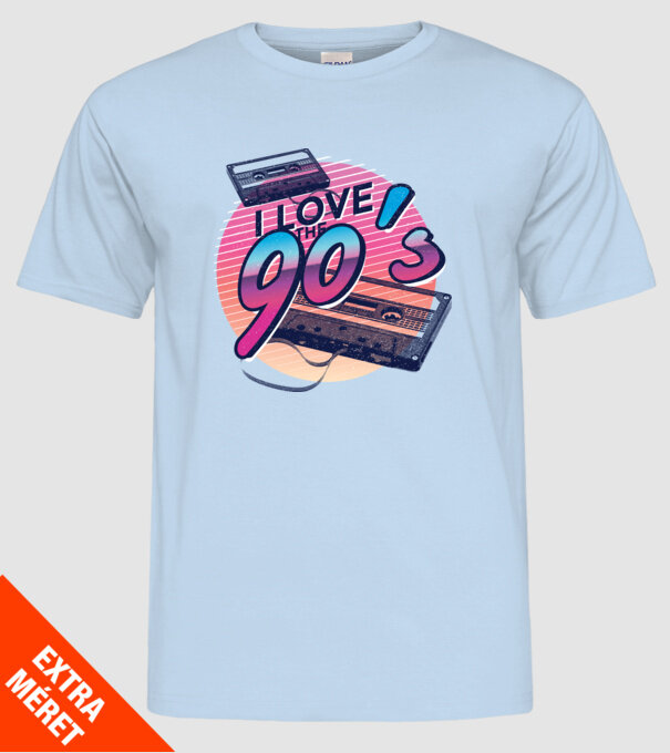 I love the 90s Casetă model albastru deschis pe tricou