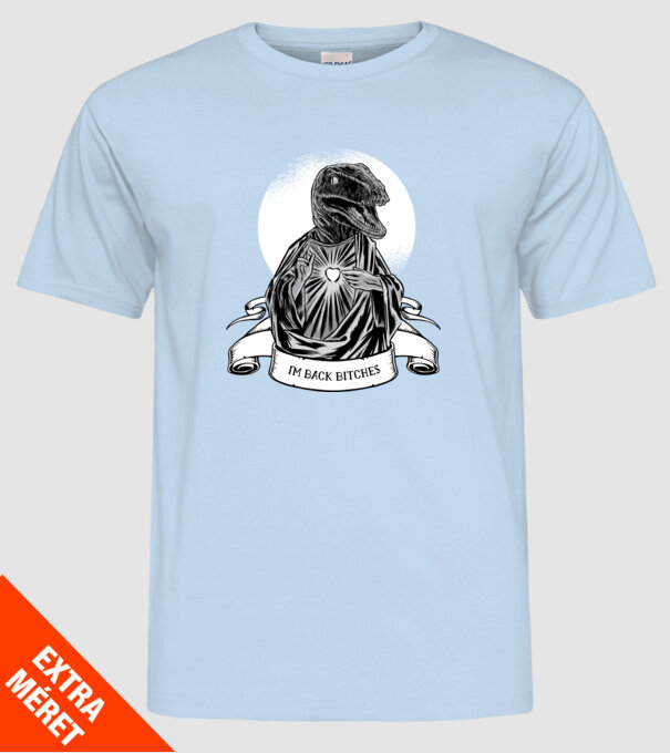 Iisus Raptor Dinozaur model albastru deschis pe tricou