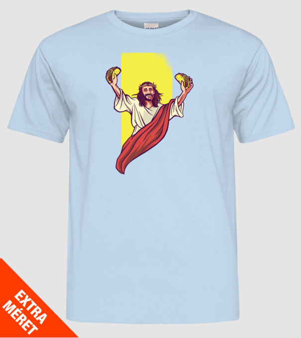 Isus cu Taco tricou amuzant model albastru deschis pe tricou