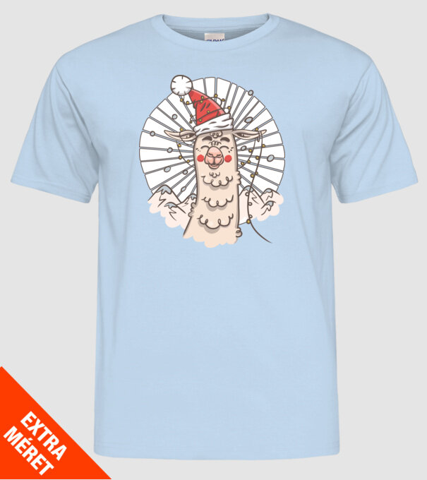 Llama de Crăciun model albastru deschis pe tricou