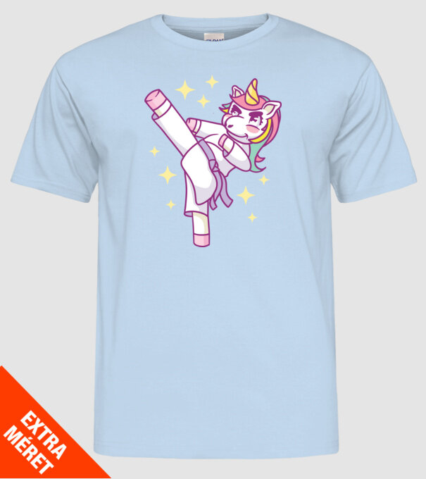 Karate unicorn model albastru deschis pe tricou