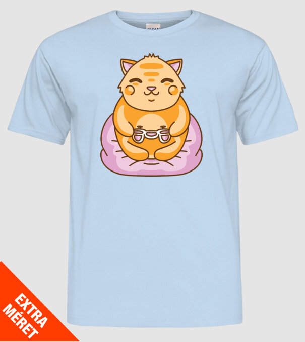 Pisică Gamer Kawaii model albastru deschis pe tricou