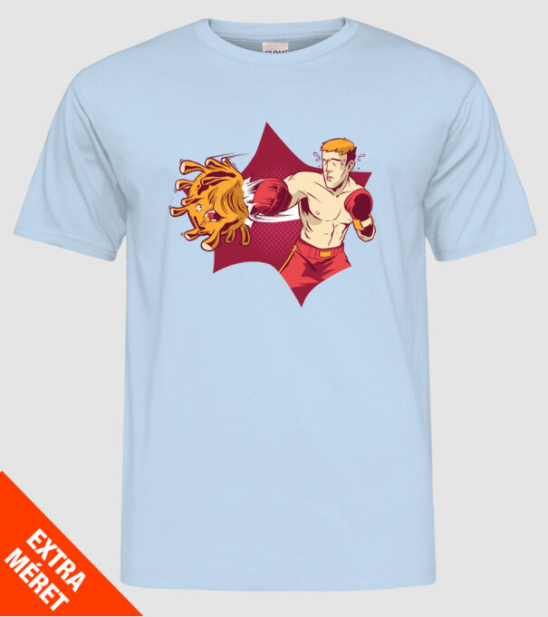 Coronavirus KO - Box model albastru deschis pe tricou