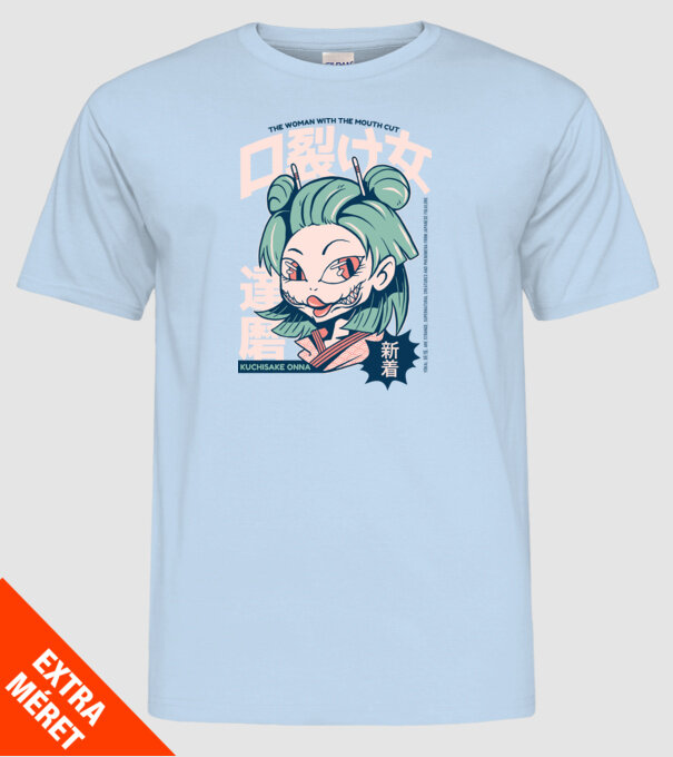 Kuchisake Onna Yokai Anime model albastru deschis pe tricou