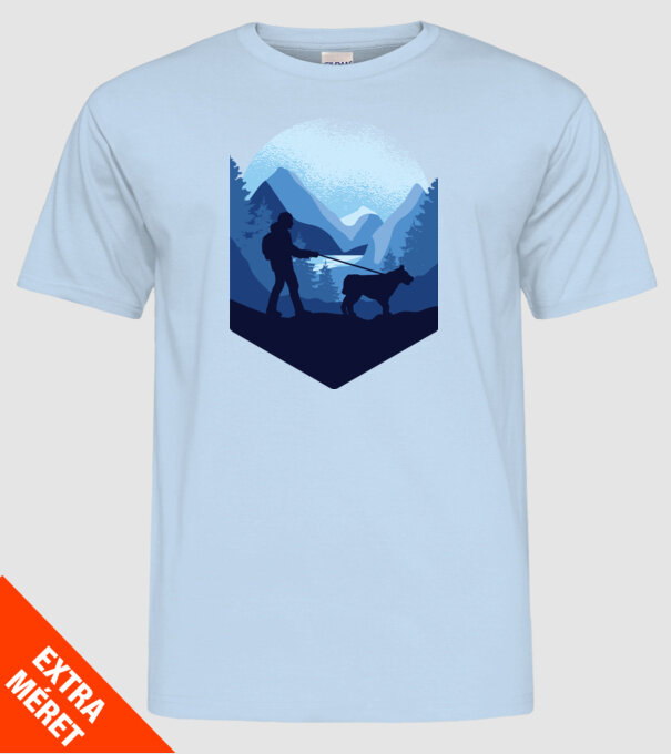 Excursie cu Câine model albastru deschis pe tricou