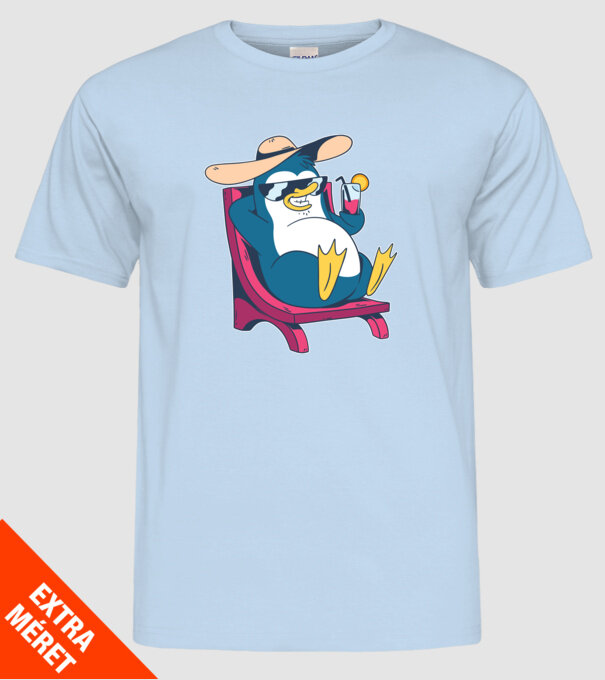 Pinguin cool stă la plajă la mare model albastru deschis pe tricou