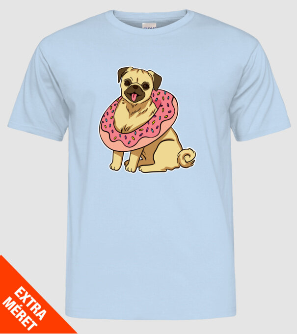 Mops cu gogoașă la gât model albastru deschis pe tricou