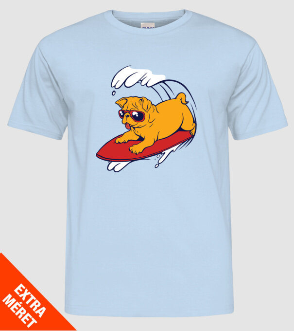 Mops Surf model albastru deschis pe tricou