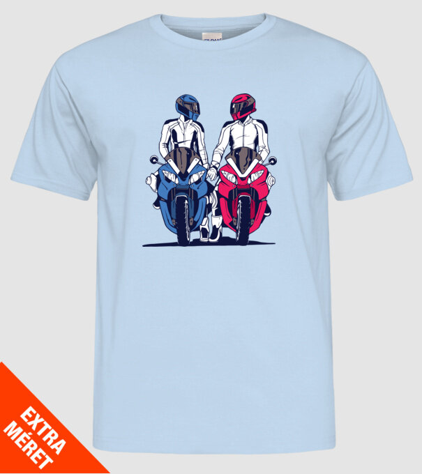 Cuplu de motocicliști model albastru deschis pe tricou