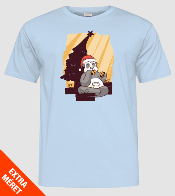 Panda mâncând prăjituri tricou Crăciun model albastru deschis pe tricou
