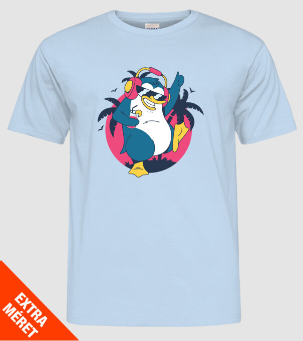 Pinguin de Petrecere model albastru deschis pe tricou