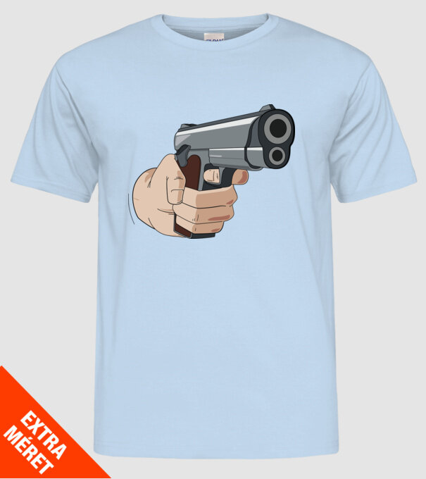 Pistol model albastru deschis pe tricou