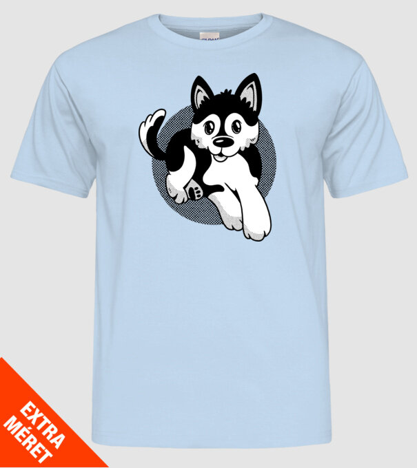 Câine Pomsky model albastru deschis pe tricou