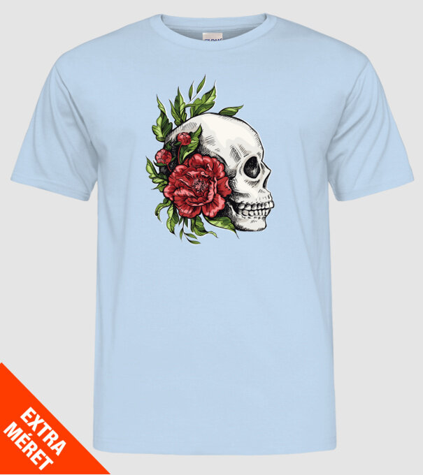 Trandafiri și craniu model albastru deschis pe tricou