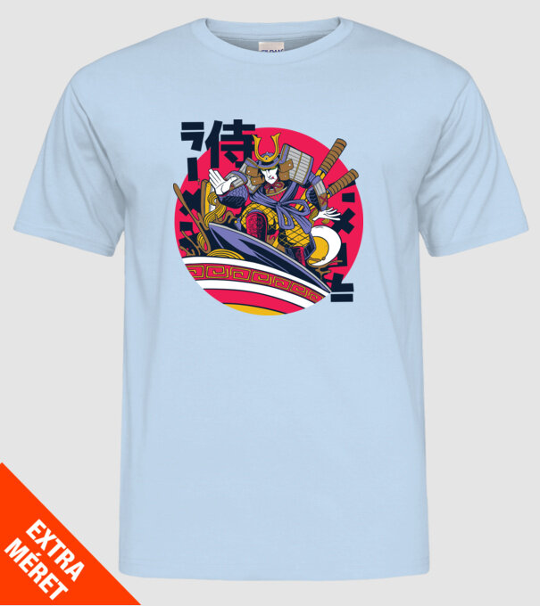 Samurai Ramen Surf model albastru deschis pe tricou