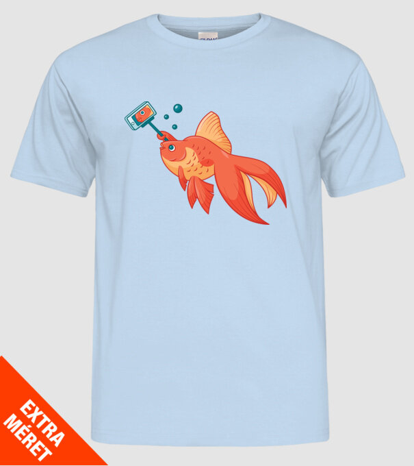 Selfish - Pește făcând selfie model albastru deschis pe tricou