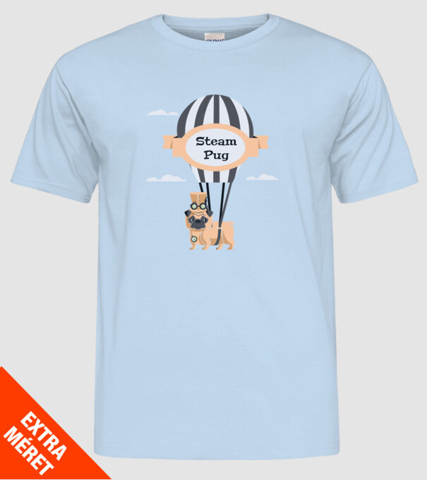 Steampug - mops model albastru deschis pe tricou