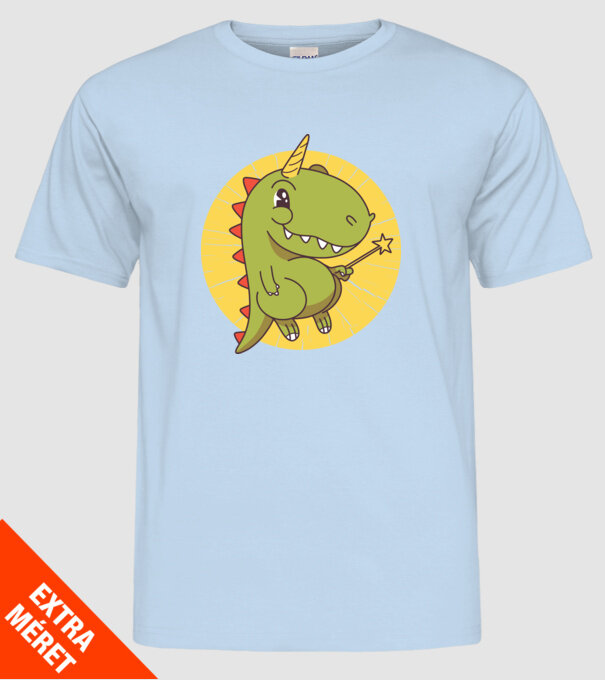 T-rex Unicorn cu baghetă magică model albastru deschis pe tricou