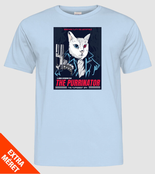 The Purrinator Pisică model albastru deschis pe tricou