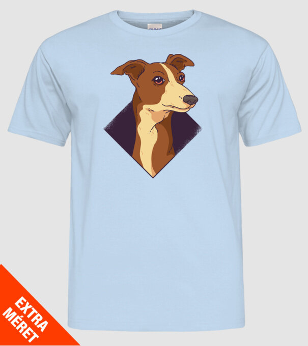 Cap câine Whippet model albastru deschis pe tricou