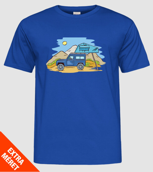 Mașină de camping model albastru regal pe tricou