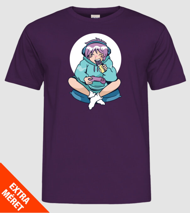 Anime Gamer Fată cu ciocolată model mov pe tricou