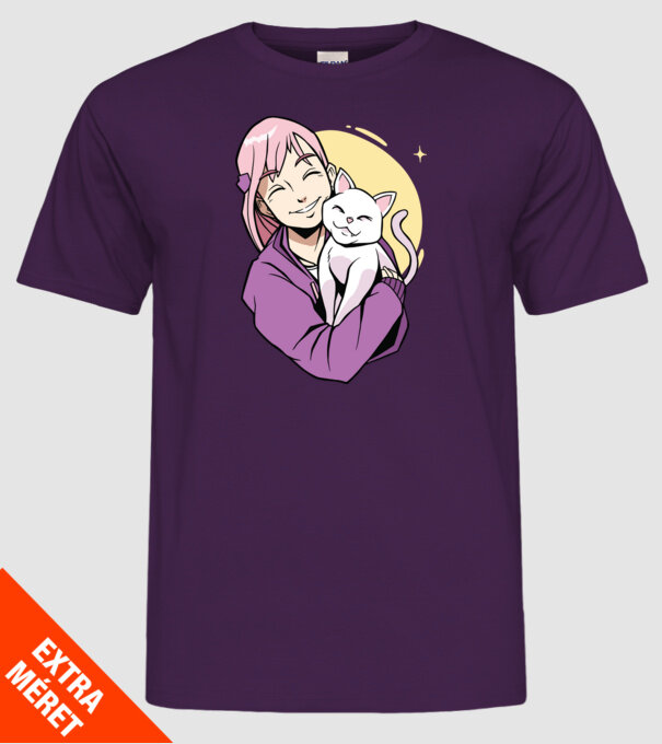 Anime fată cu pisică model mov pe tricou