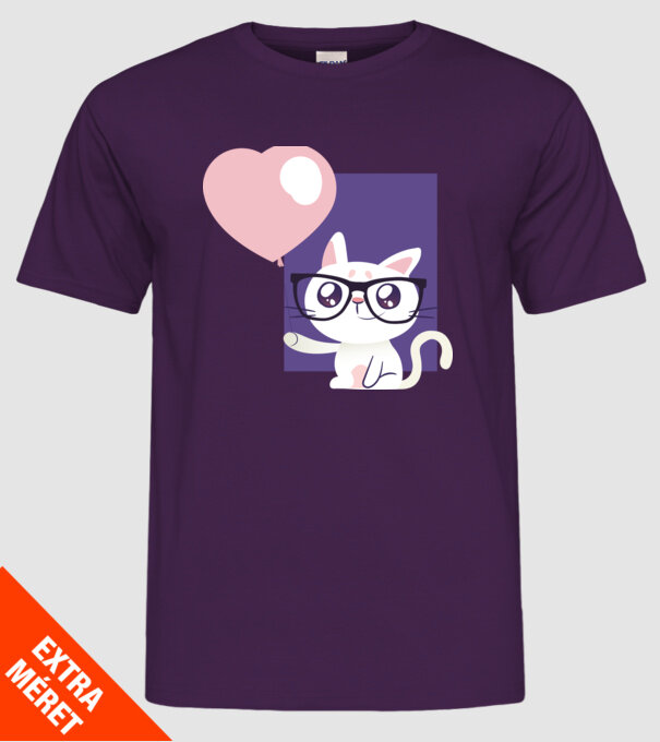 Inimă Pisică cu balon model mov pe tricou
