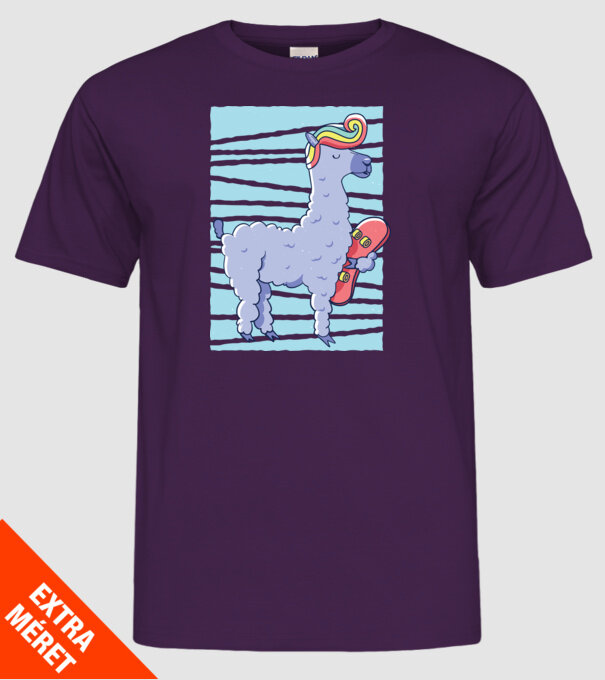 Lama Skateboarder model mov pe tricou