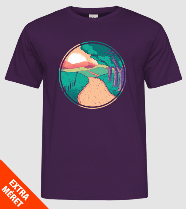 Drum spre casă la apus de soare model mov pe tricou