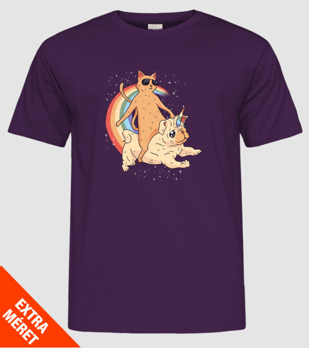 Pisică și Mops unicorn model mov pe tricou